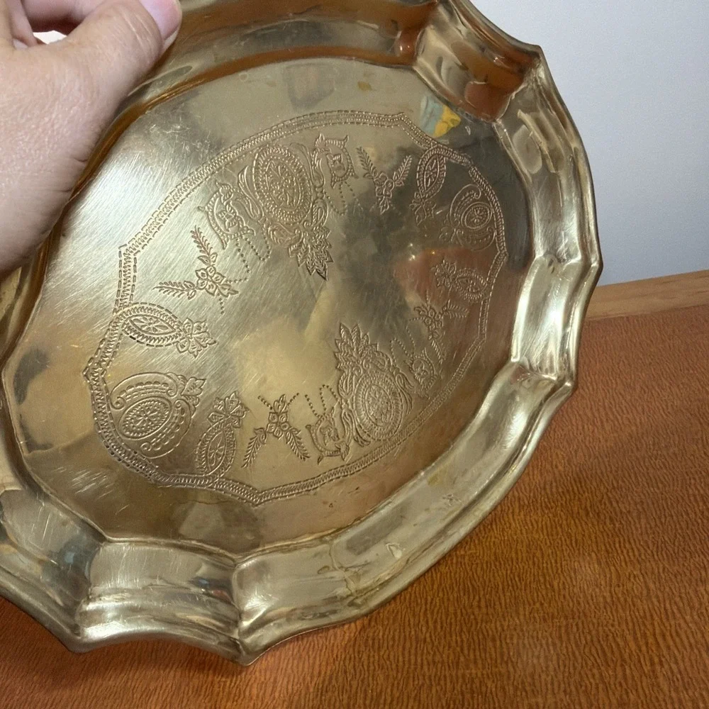 Vtg Brass Tray Embossed Design 12